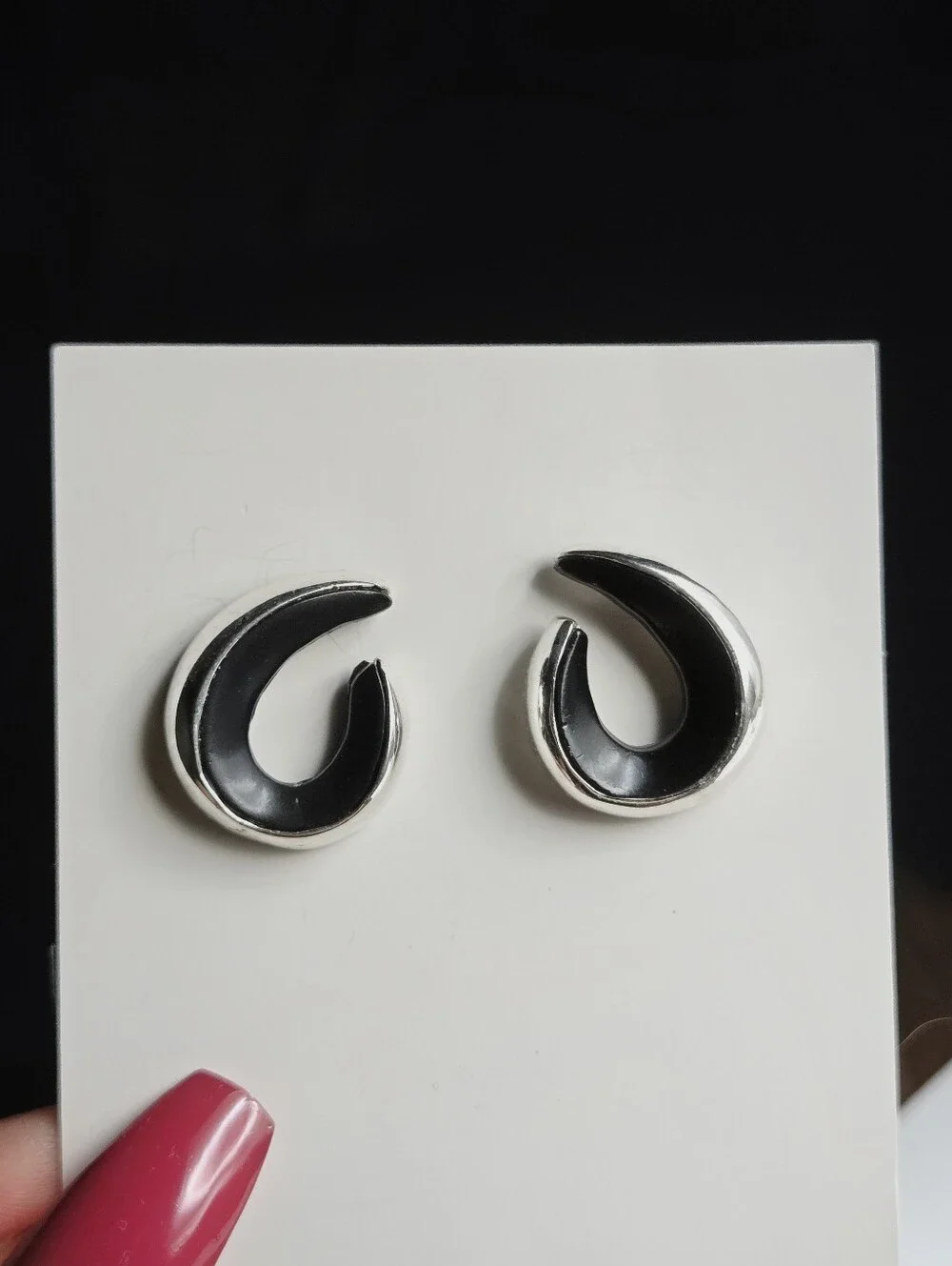 Chico's Silver and Black Swirl Stud Earrings